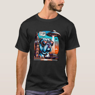Camiseta Buldogue Engraçado UFO Londoner Lembrança e Patrió