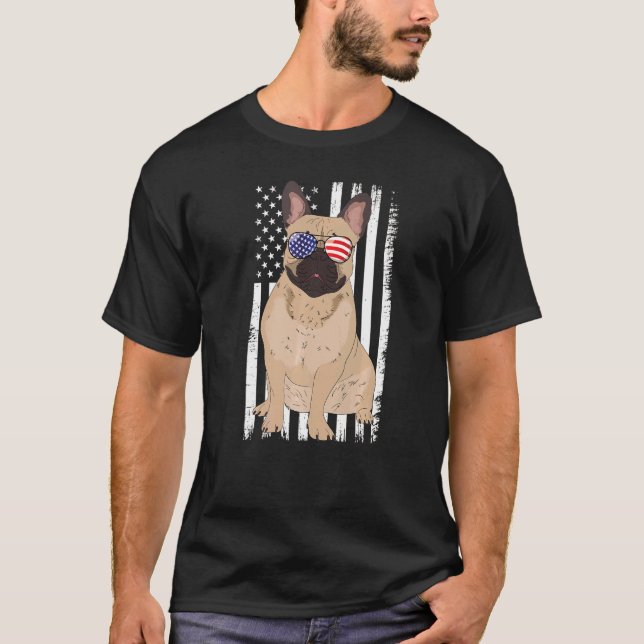 Camiseta Buldogue francês American Flag Patrildog 4th O (Frente)