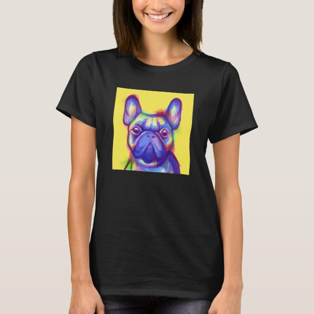 Camiseta Buldogue francês com aquarela em fundo amarelo (Frente)
