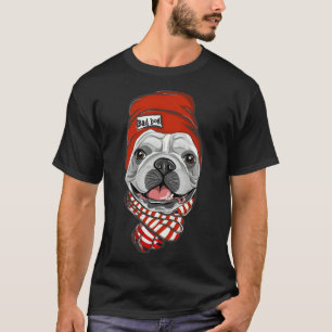 Camiseta Buldogue Francês Com Cor Vermelha Do Chapéu Escarf