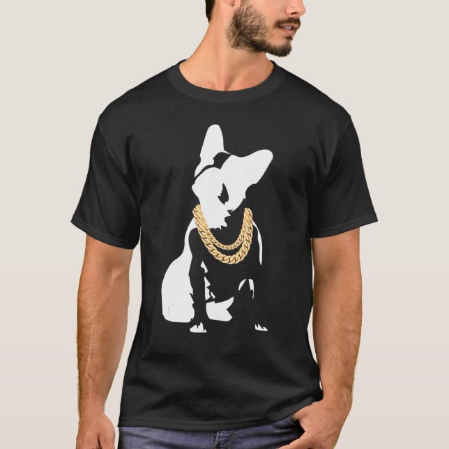 Camiseta Buldogue Francês Com Dourado Necklace Frenchie (Frente)