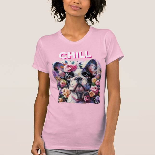 Camiseta Buldogue francês com pintura impressionista Rosa (Frente)