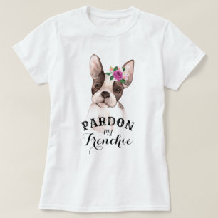 Camiseta Buldogue francês com t-shirt das flores