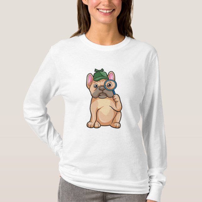 Camiseta Buldogue francês como Detetive com Lâmpada (Frente)