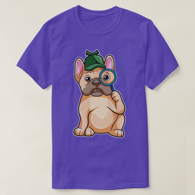 Camiseta Buldogue francês como Detetive com Lâmpada (Frente do Design)