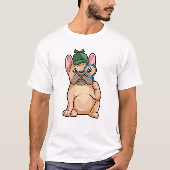 Camiseta Buldogue francês como Detetive com Lâmpada (Frente)