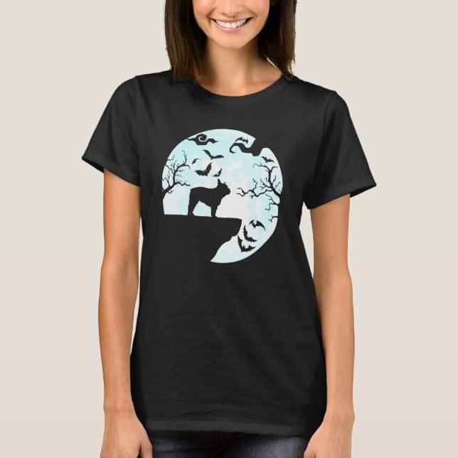 Camiseta Buldogue Francês E Lua Halloween O Buldogue Francê (Frente)