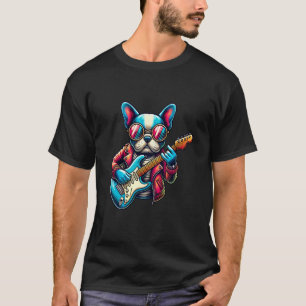 Camiseta Buldogue Francês Elétrico Guitarra Banda Engraçada