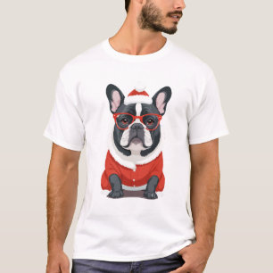 Camiseta Buldogue Francês Em Papais noeis Costume Adorável 