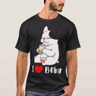 Camiseta Buldogue Francês Eu Adoro Boba Bubble milk Tea Dog
