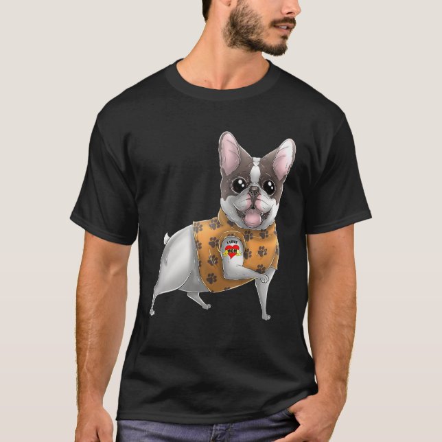 Camiseta Buldogue Francês Eu Amo Mãe Tatuagem Dia de as mãe (Frente)