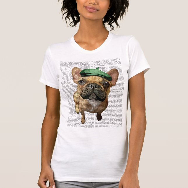 Camiseta Buldogue francês marrom com chapéu verde 2 (Frente)