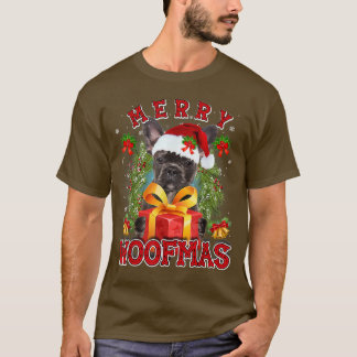 Camiseta Buldogue Francês Merry Xmas Woofmas Xmas Lights Sa