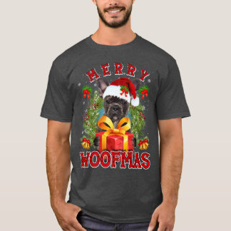 Camiseta Buldogue Francês Merry Xmas Woofmas Xmas Lights Sa