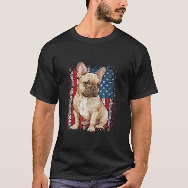 Camiseta Buldogue francês Patriótico AMERICAN FLAG 4 de jul (Frente)