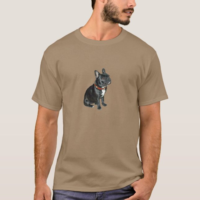 Camiseta Buldogue Francês - Preto com coleira vermelha (Frente)