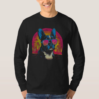 Camiseta Buldogue francês retrô Vestindo óculos escuros Rua
