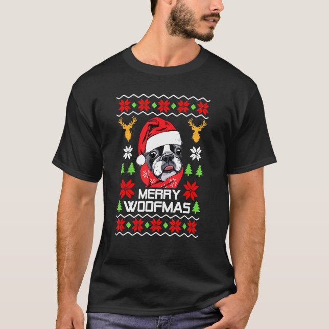 Camiseta Buldogue francês Santa Hat Ugly Christmas Sweater  (Frente)