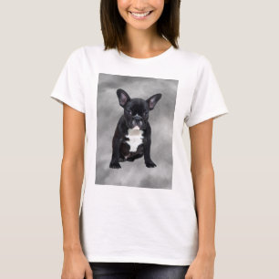 Camiseta Buldogue Francês Sentado Aquarela Pintura Óleo