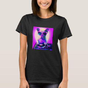 Camiseta Buldogue Francês Vaporwave DJ Dog Aestética Women 