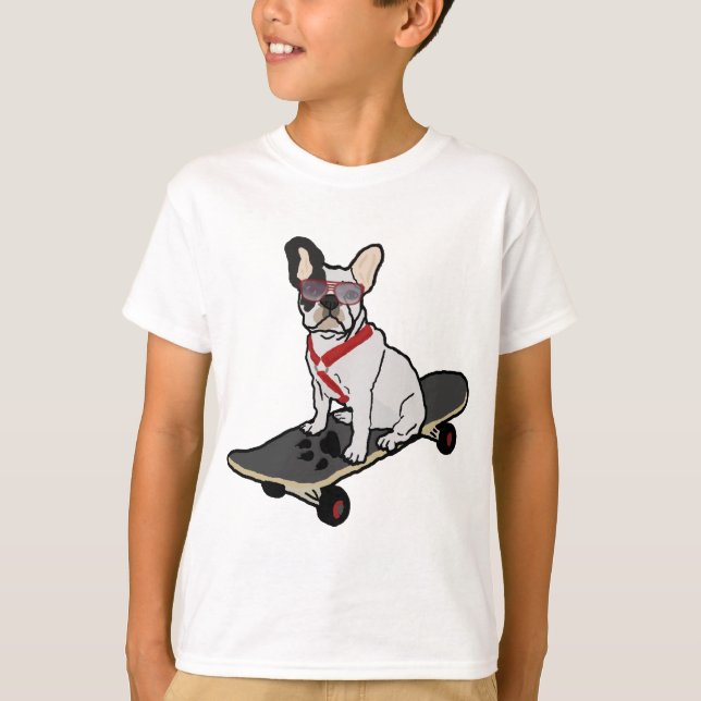 Camiseta Buldogue francês w/sunglasses Skateboarding (Frente)