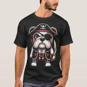 Camiseta Buldogue Inglês Cachorro Pirata Festa de Halloween
