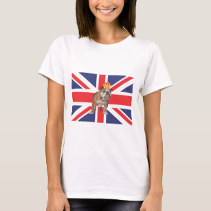 Camiseta Buldogue inglês com coroa e Union Jack