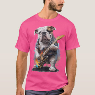 Camiseta Buldogue Inglês com Violão Elétrico
