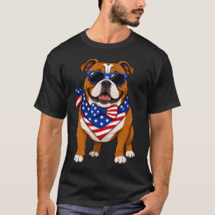 Camiseta Buldogue Inglês Patriótico Legal com a Bandeira Am