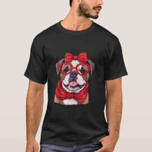 Camiseta Buldogue Inglês Vestindo Óculos Vermelhos E Banda 