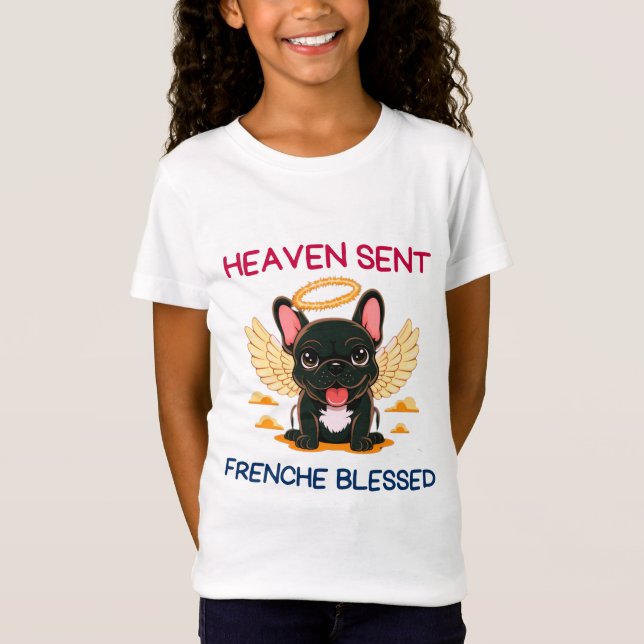 Camiseta Buldogue Negro Francês Como Anjos Na Terra (Frente)