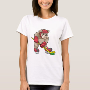 Camiseta Buldogue no hóquei no gelo com bastão de hóquei