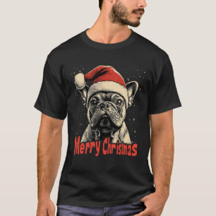 Camiseta Buldogue Santa Hat Feliz Natal Cachorro de Natal