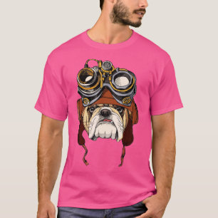 Camiseta Buldogue Vestindo Helmet Aviator Steampunk