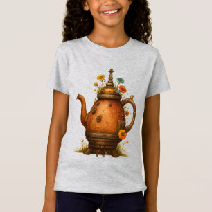 Camiseta Bule de Chá Vintage Steampunk Arte Floral