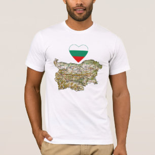 Camiseta Bulgária Flag Heart and Map T-Shirt
