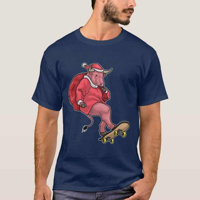 Camiseta Bull Christmas Skateboard (Frente)