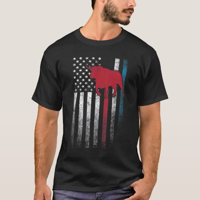 Camiseta Bull Cow Rodeo 4 De Julho American Flag Usa Amer (Frente)