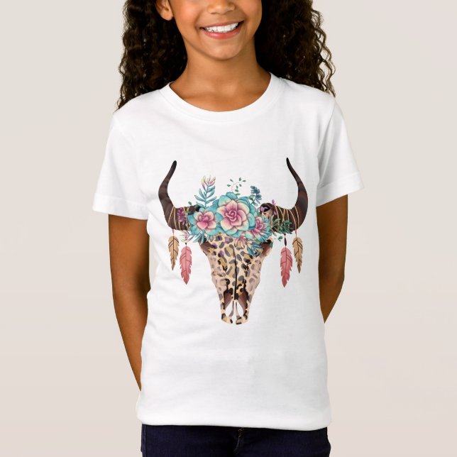 Camiseta Bull Floral de Impressão Leopardo Ocidental (Frente)