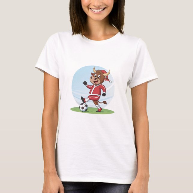 Camiseta Bull in Christmas costume and soccer ball (Frente)