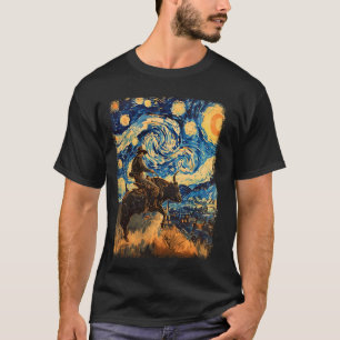 Camiseta Bull Rider Bull Andando Cowboy Starry Night Painti