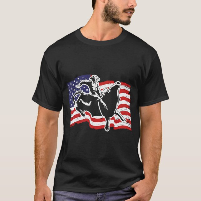 Camiseta Bull Rider Western Rodeo American Flag B (Frente)