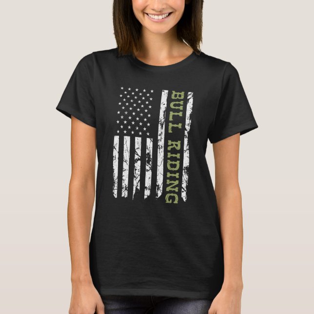 Camiseta Bull Riding American Flag Rodeo 4 De Julho Patrio (Frente)
