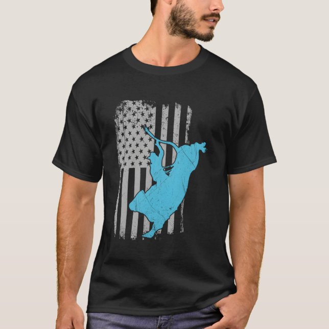 Camiseta Bull Riding Rodeo American Flag (Frente)