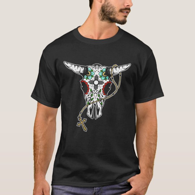 Camiseta Bull Sugar Skull Day of the Dead Calavera (Frente)