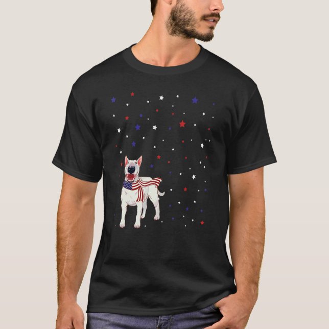 Camiseta Bull Terrier American Flag Scarf 4 De Julho (Frente)