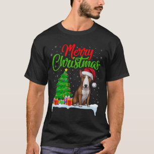 Camiseta Bull Terrier Cachorro Árvore de Natal Luz Engraçad