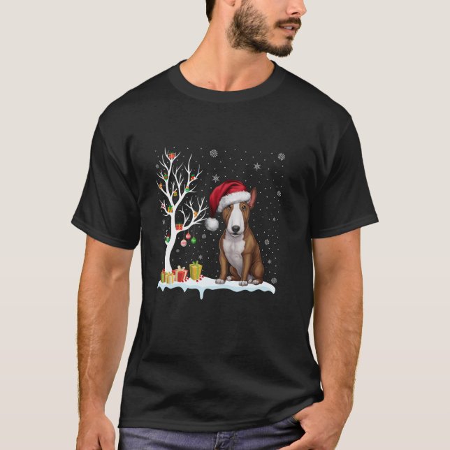 Camiseta Bull Terrier Cachorro Santa Hera Árvore Festiva Xm (Frente)
