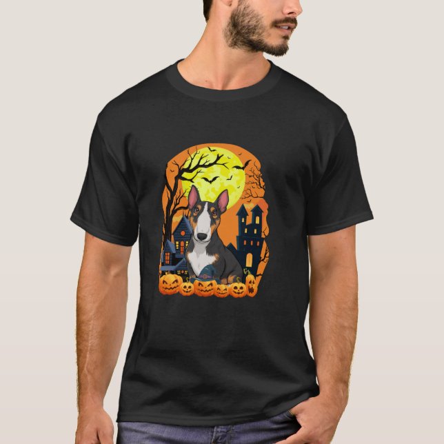 Camiseta Bull Terrier Dog Com Pumpkins Engraçado Halloway A (Frente)