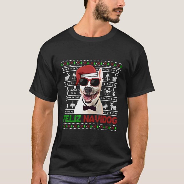 Camiseta Bull Terrier Dog Feliz Navidog Feliz Natal Encanta (Frente)